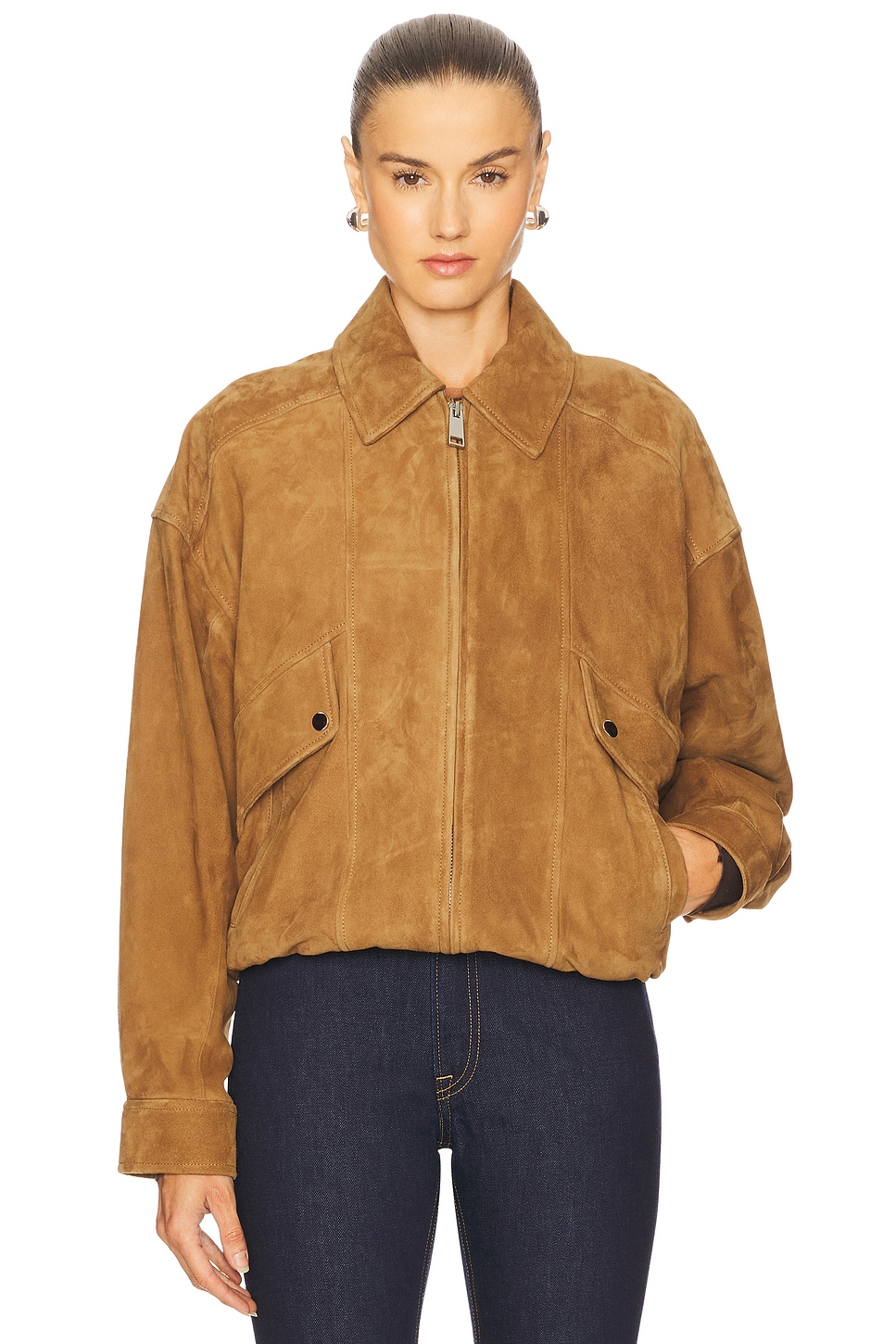 Grlfrnd Wren Suede Bomber In Multi
