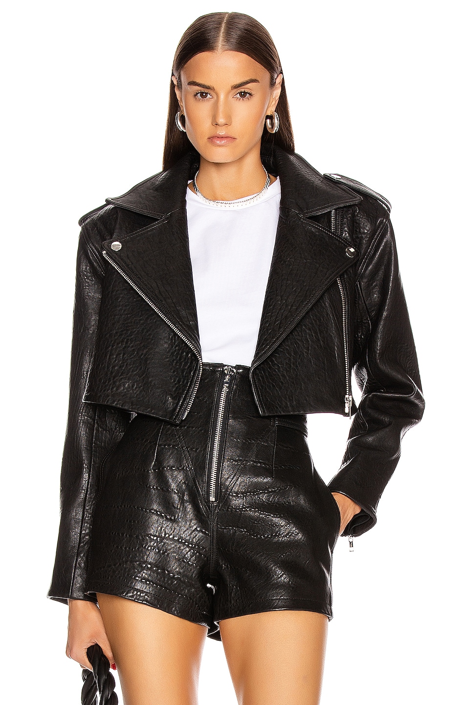 Image 1 of GRLFRND Samara Leather Cropped Jacket in Black