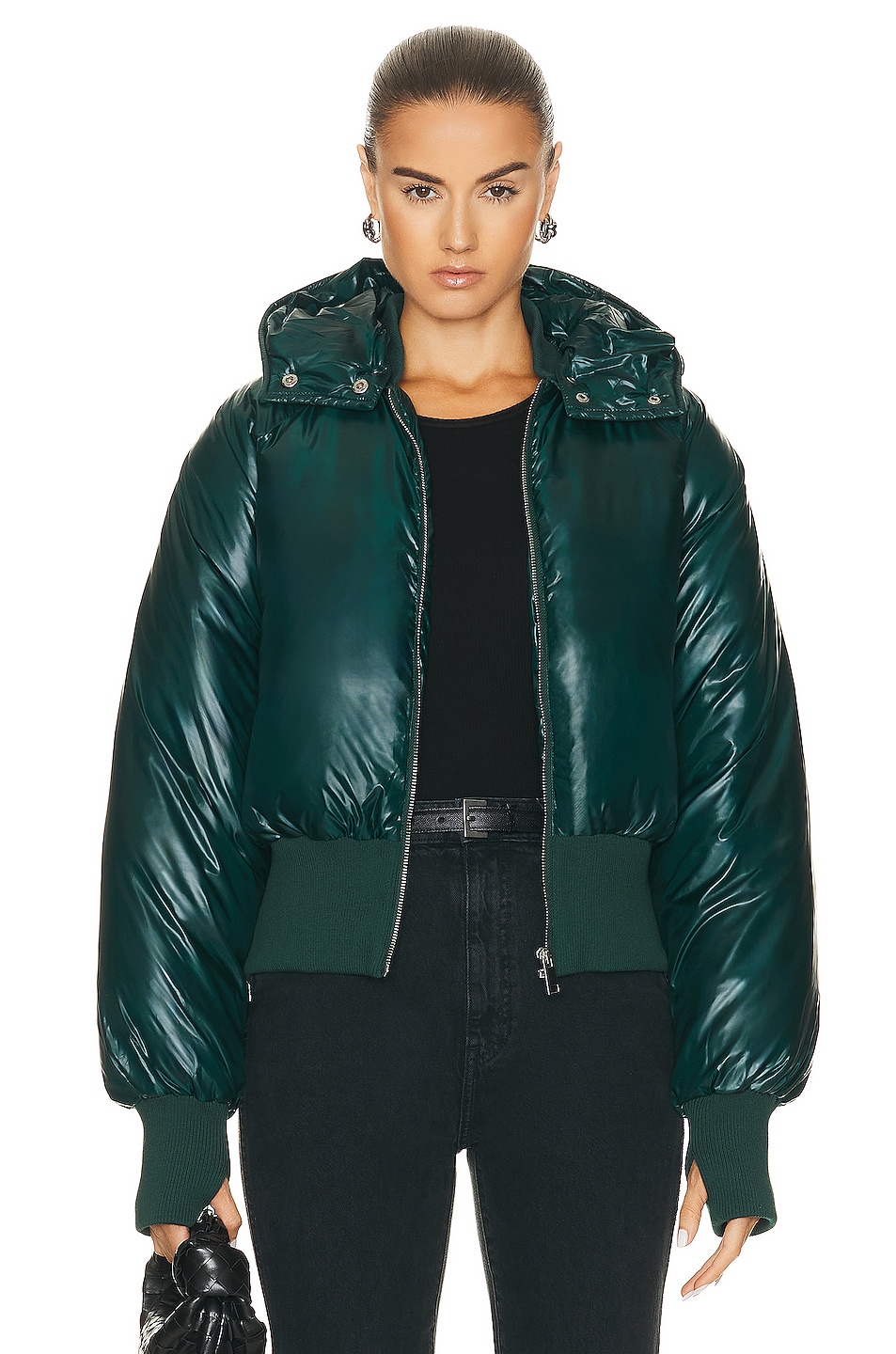 Image 1 of GRLFRND The Puff Bomber in Pine Green