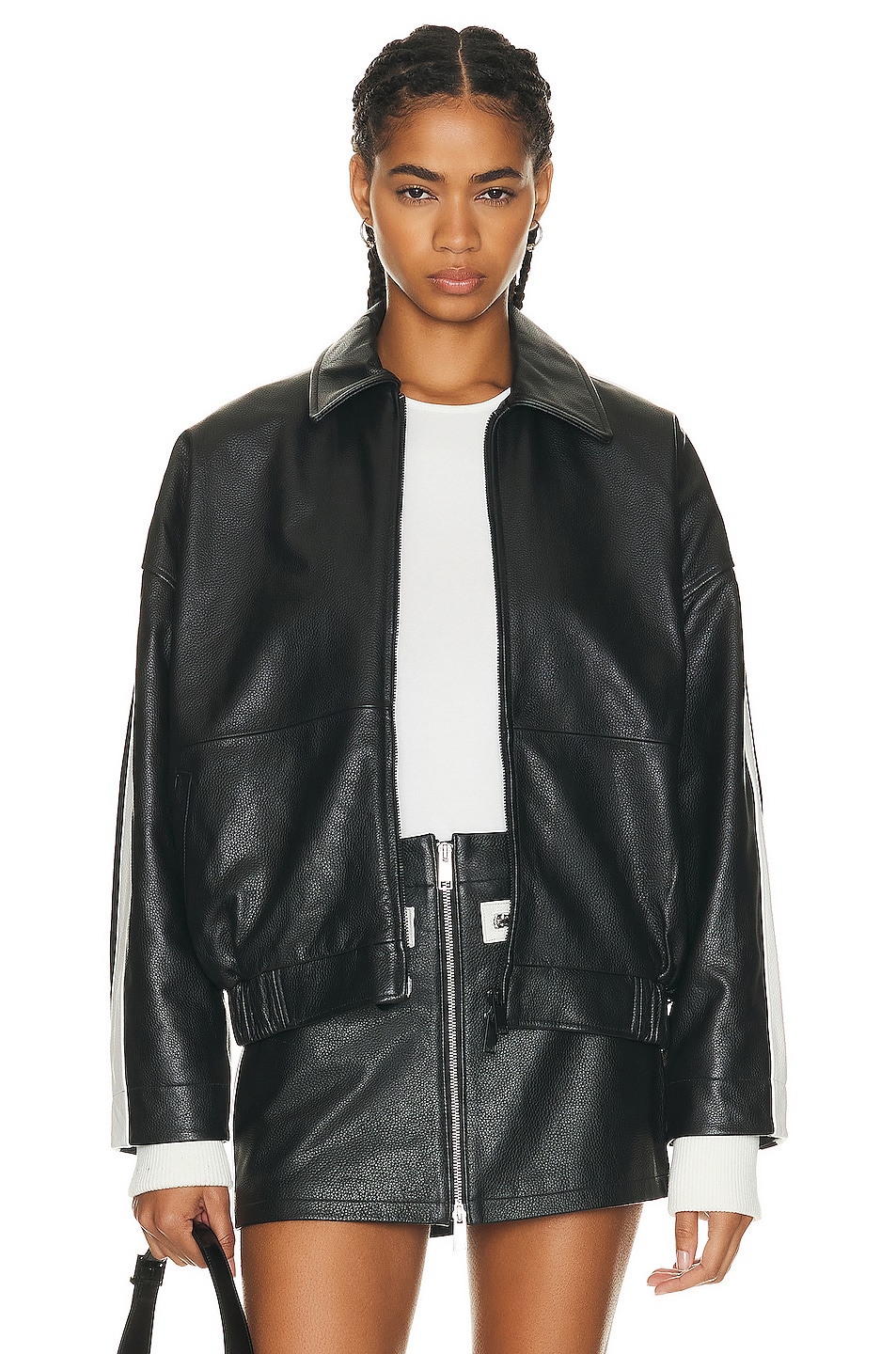 Image 1 of GRLFRND The Oversized Leather Bomber in Black & White