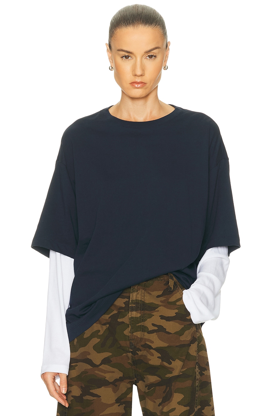 Image 1 of GRLFRND Layered Long Sleeve Tee in Navy & White