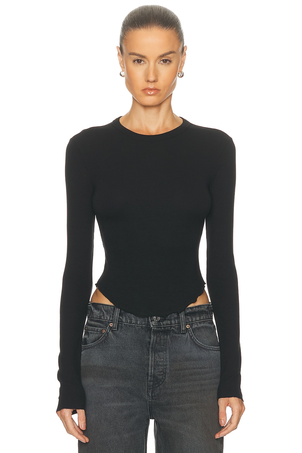 Image 1 of GRLFRND Scoop Hem Long Sleeve Tee in black