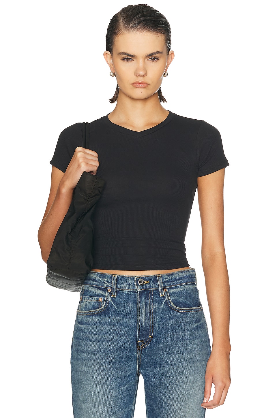 GRLFRND V-neck Slim Fit Tee in Black