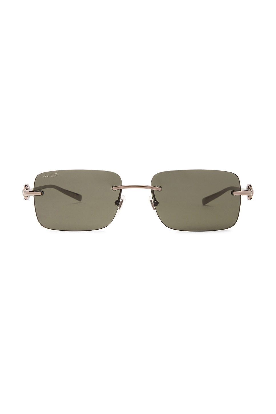 Shop Gucci Rectangular Sunglasses In Ruthenium & Grey