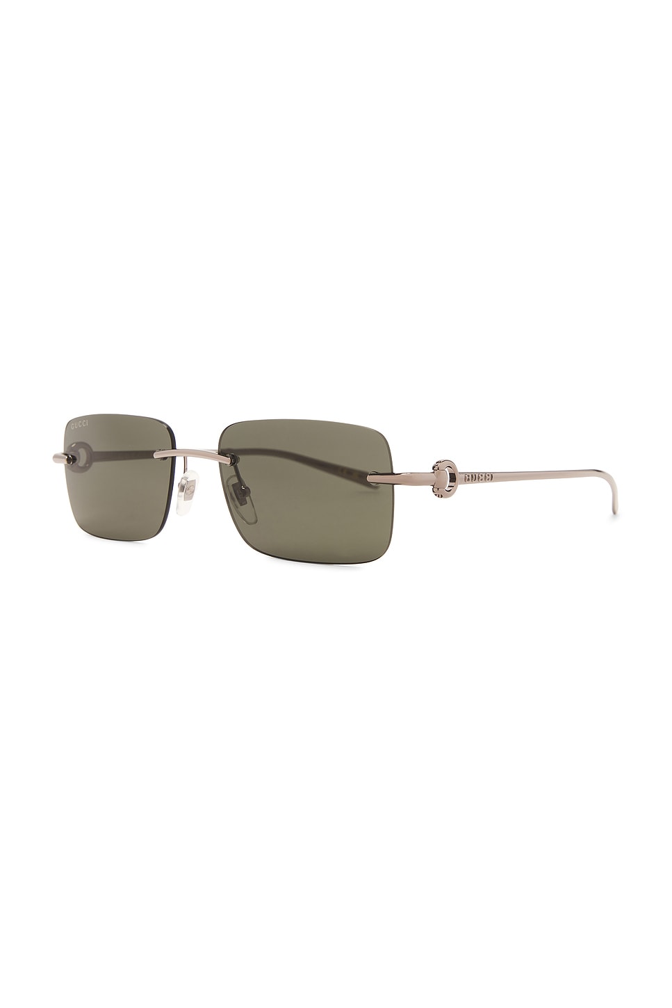 Shop Gucci Rectangular Sunglasses In Ruthenium & Grey