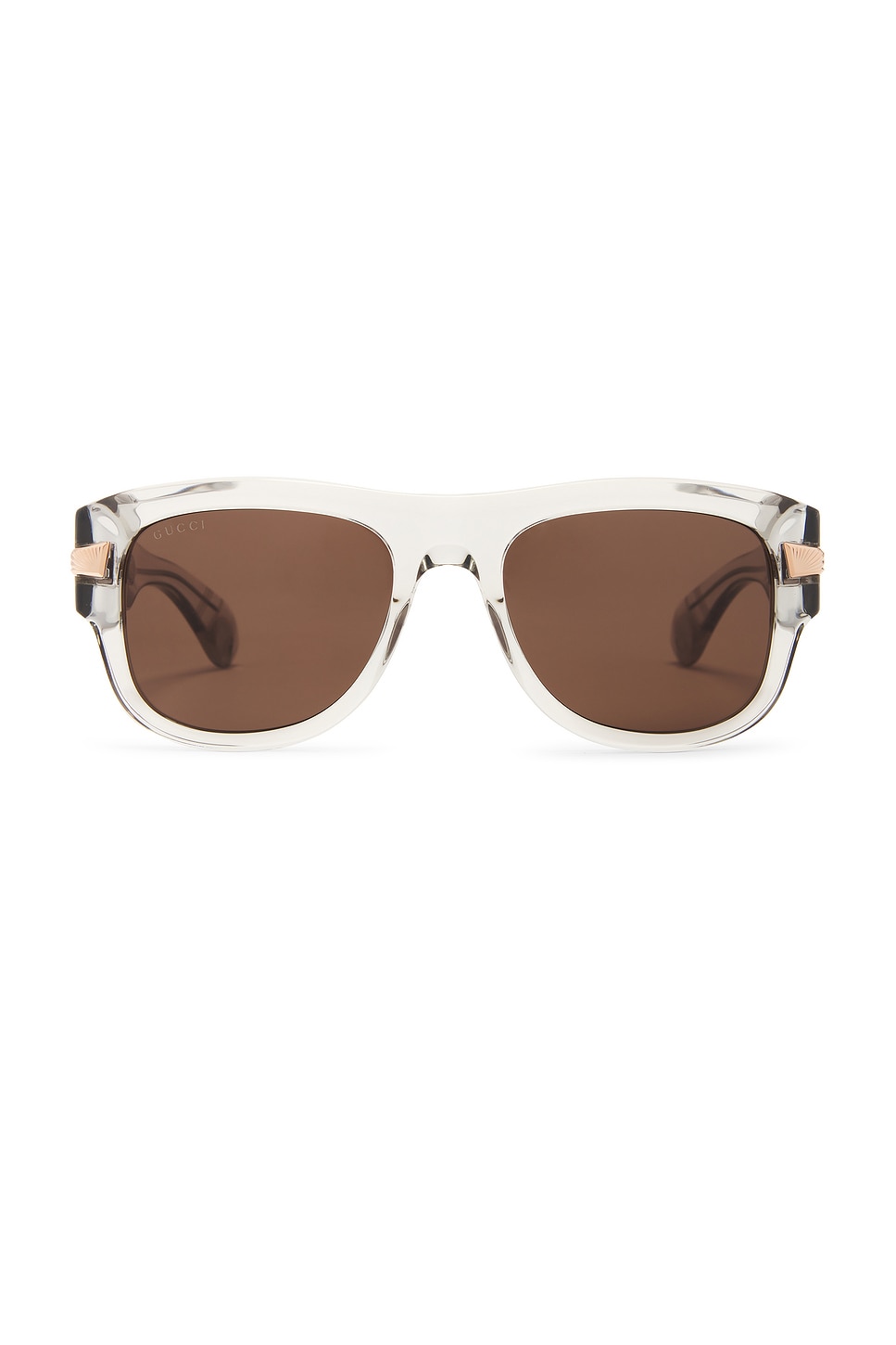 Shop Gucci Rectangle Sunglasses In Grey & Brown