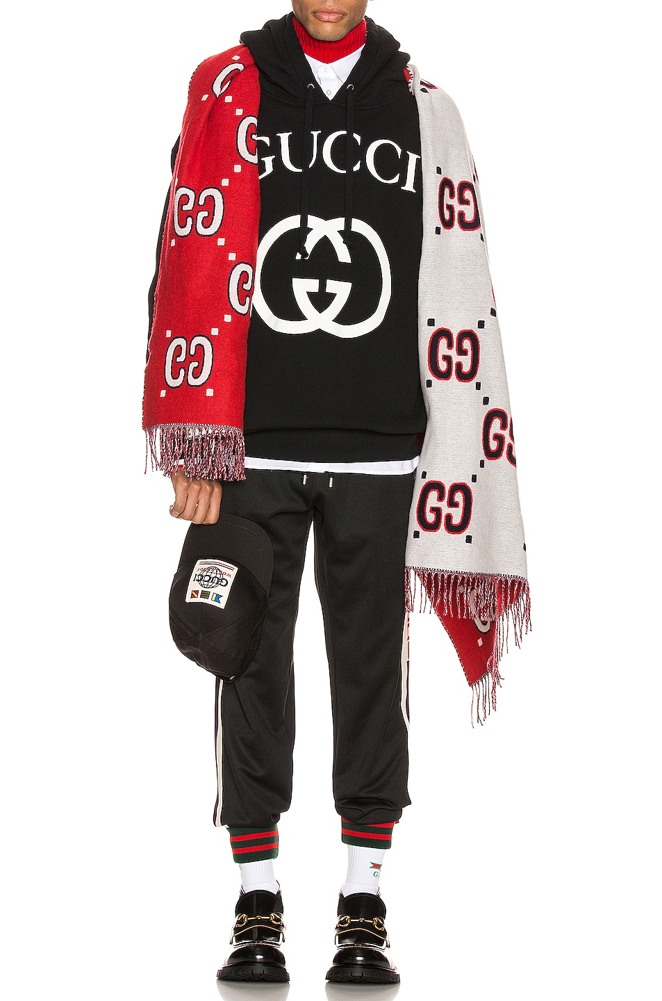 Gucci Hooded Sweatshirt With Interlocking G in Black & Ivory FWRD