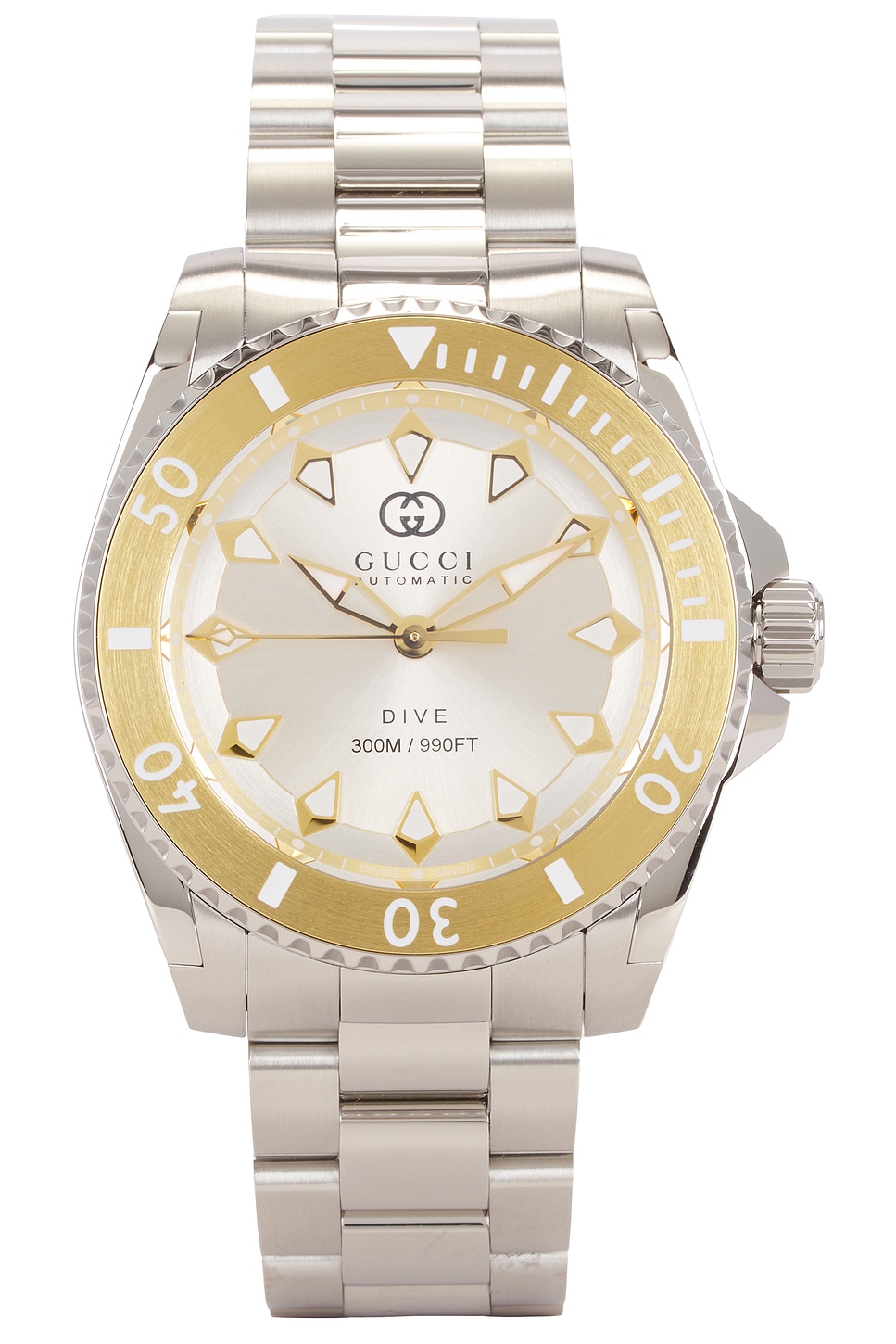 Shop Gucci Dive 40mm Watch In Steel & Gold