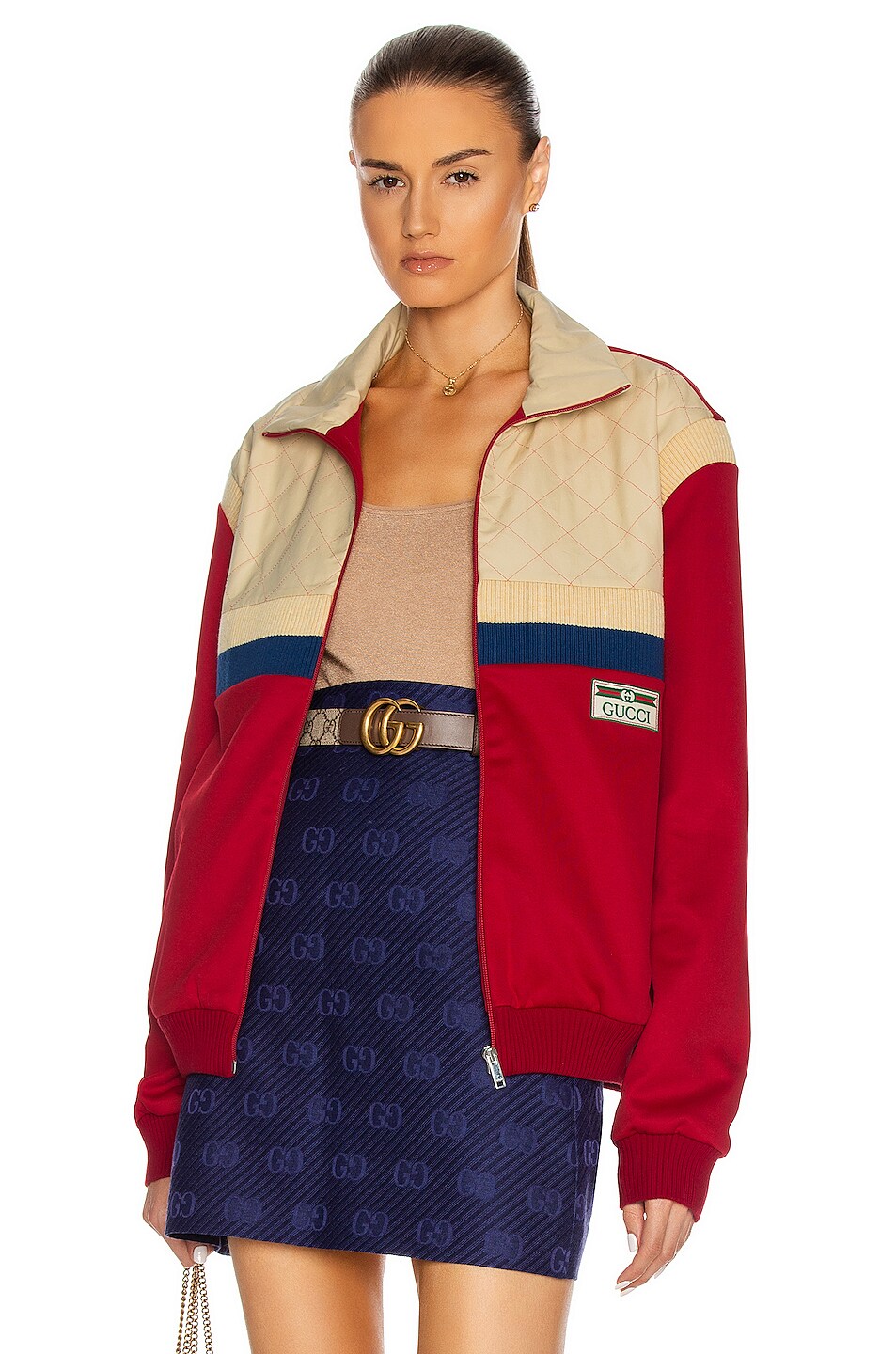 Image 1 of Gucci Track Jacket in Live Red & Ivory P & Mix