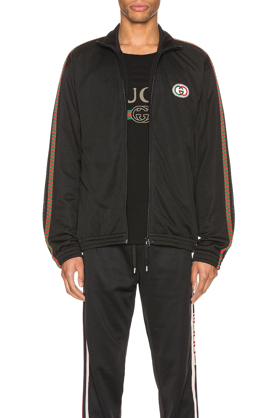 Image 1 of Gucci Oversize Mesh Jacket With Patch in Black & Multi