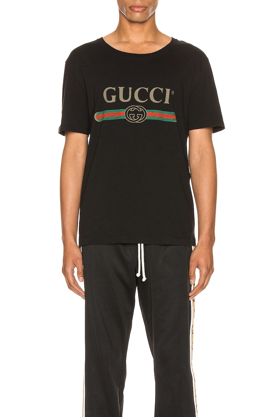 Gucci Logo Oversize Washed Tee in Black & Green & Red & Crop | FWRD