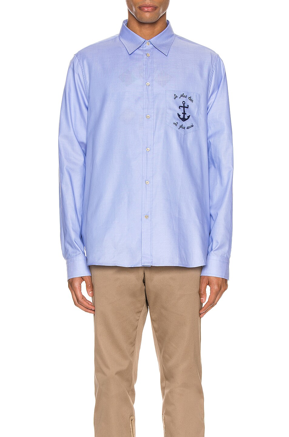 Image 1 of Gucci Embroidered Cotton Shirt in Sky Blue