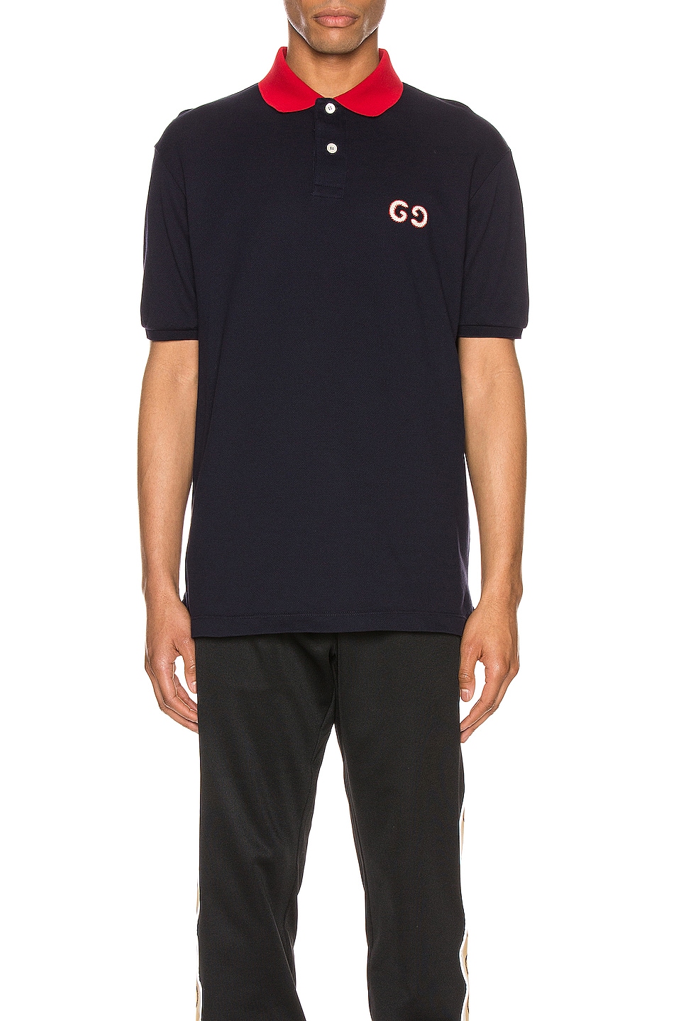 Image 1 of Gucci GG Embroidery Polo in Navy & Live Red & MC