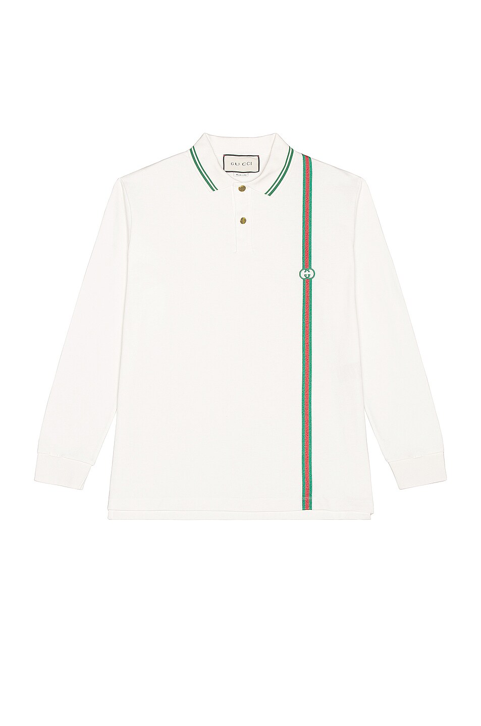 Image 1 of Gucci Long Sleeve Polo in White & Multicolor