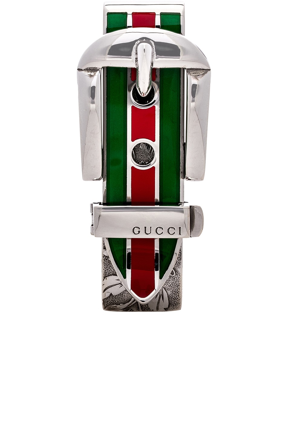 Image 1 of Gucci Enamel Buckle Money Clip in Sterling Silver, Green & Red