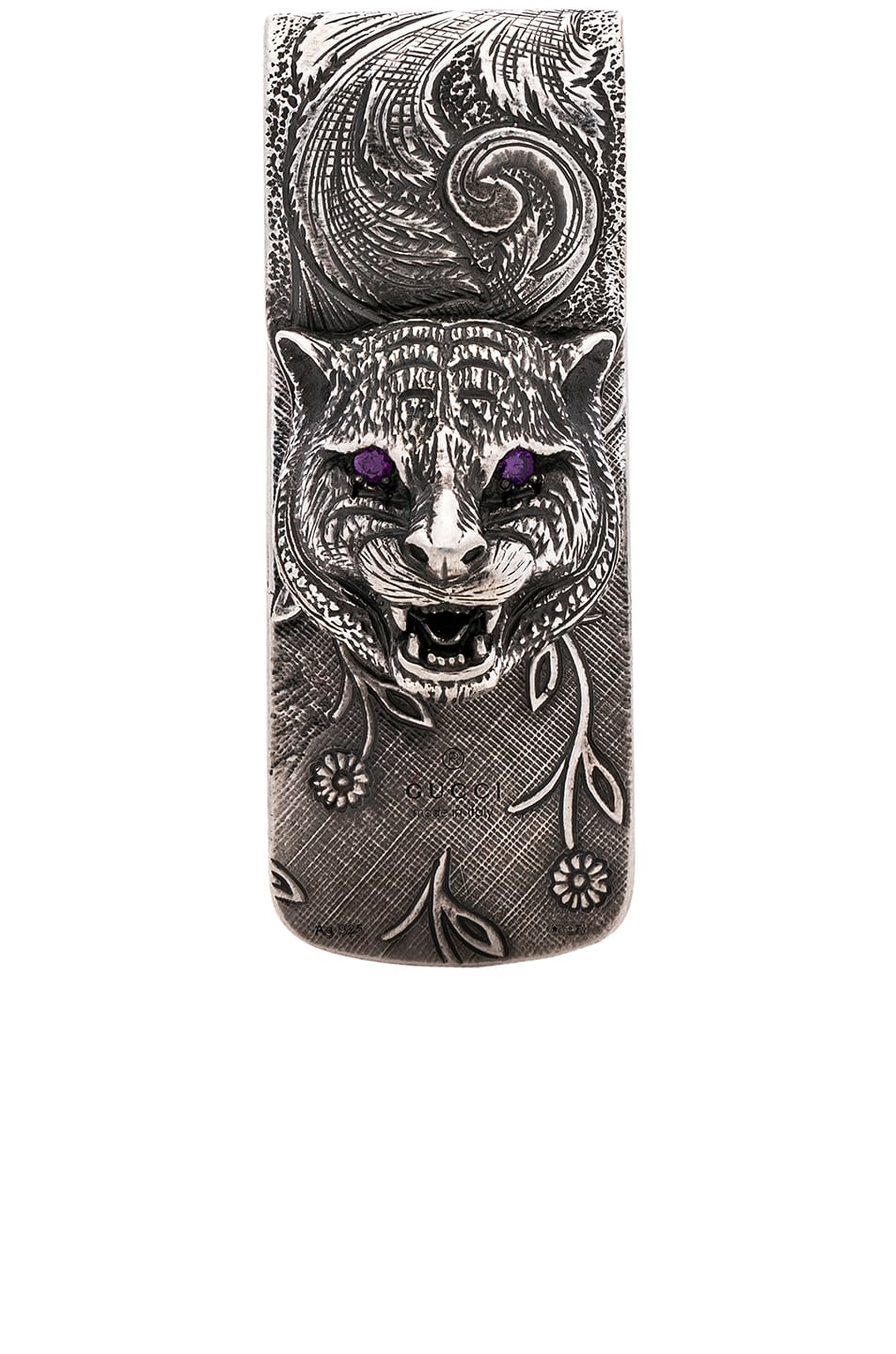 Image 1 of Gucci Feline Head Money Clip in Sterling Silver & Purple