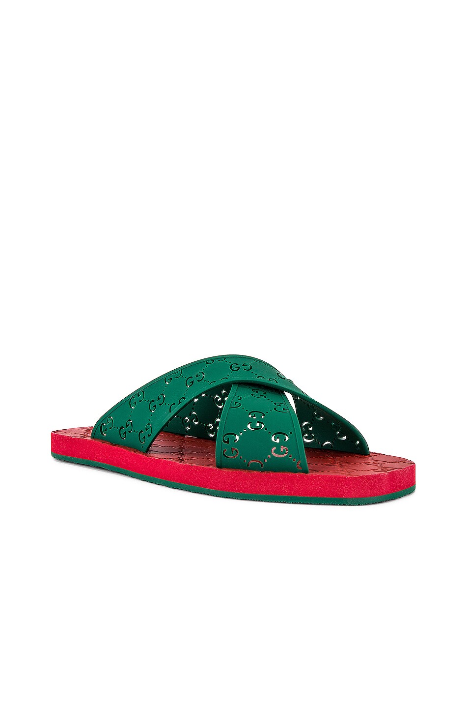 Image 1 of Gucci Crossed GG Rubber Sandal in Green