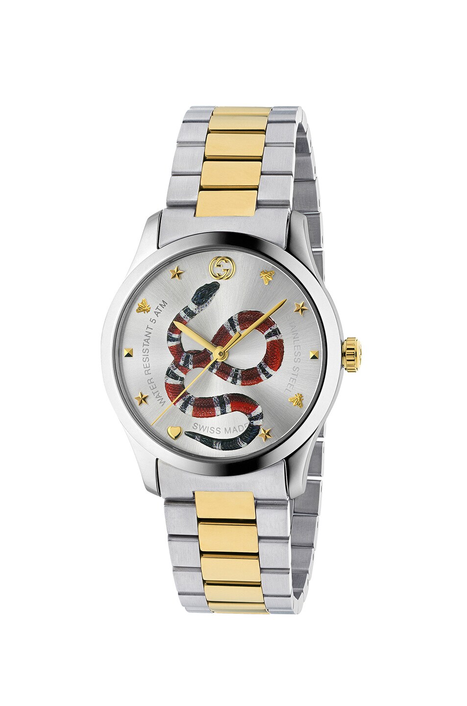 Image 1 of Gucci 38MM G-Timeless Snake Bracelet Watch in Silver & Yellow Gold