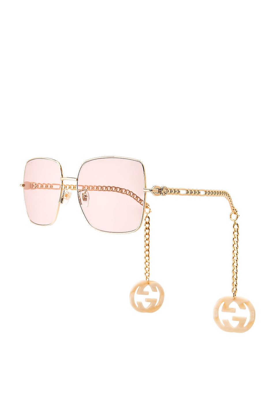 Image 1 of Gucci Chain Square Sunglasses in Shiny Gold & Pink