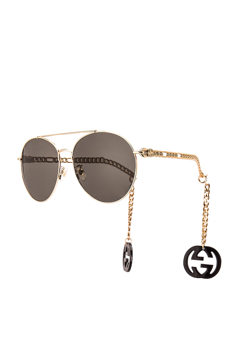 Image 1 of Gucci Chain Aviator Sunglasses in Shiny Black & Grey