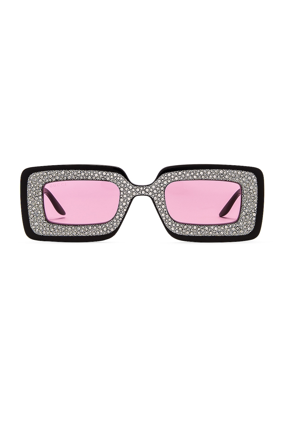 Image 1 of Gucci Hollywood Forever Rectangular Sunglasses in Shiny Black & Crystal