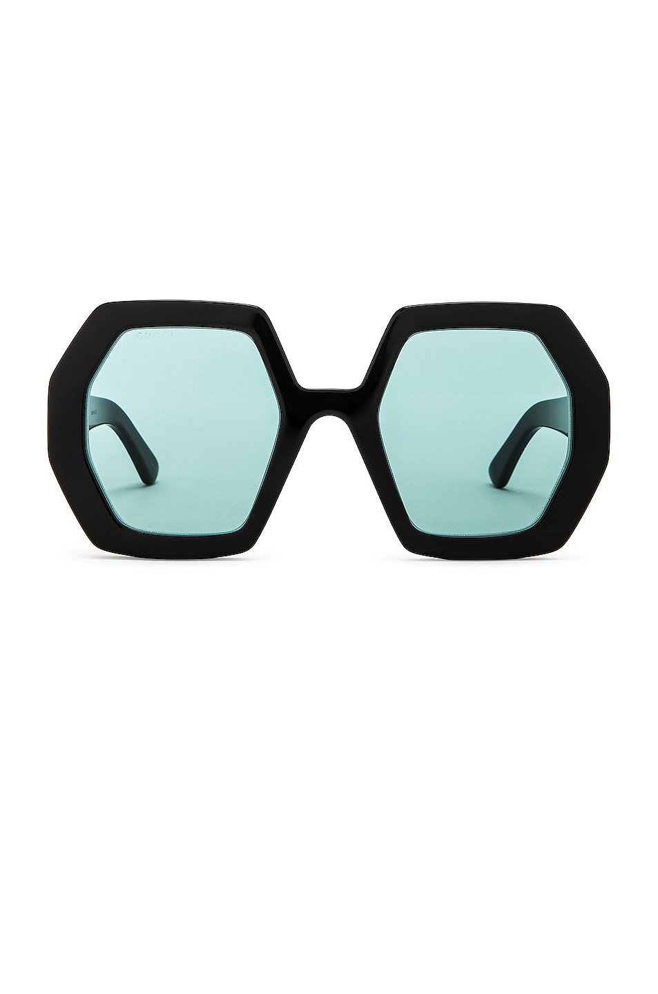 Image 1 of Gucci Runway Geometric Sunglasses in Shiny Black & Green