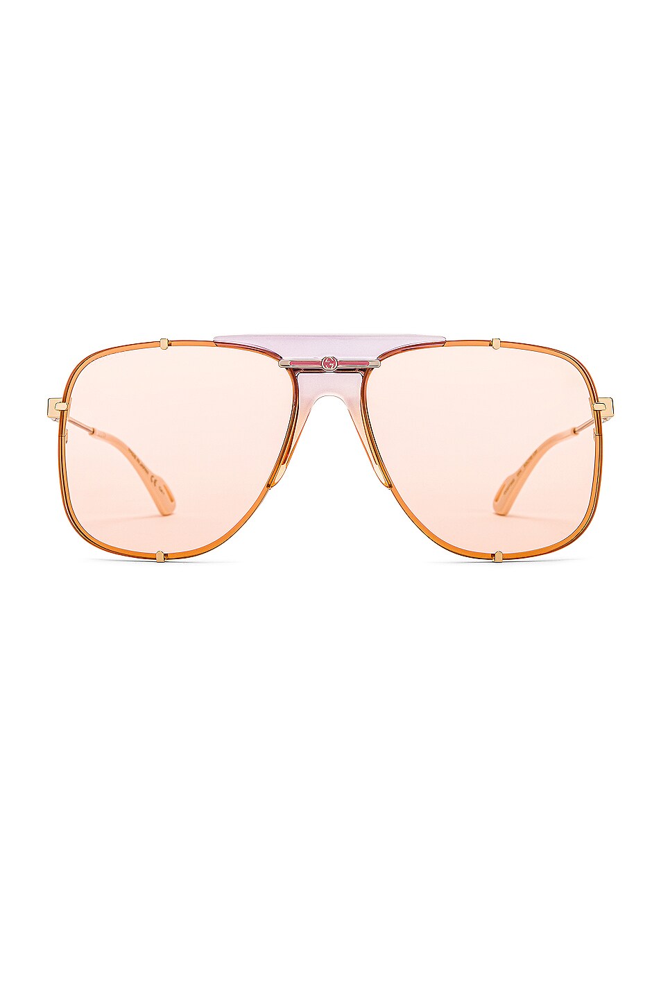 Image 1 of Gucci Embellished Pilot Oversized Square Sunglasses in Shiny Gold Transparent Lilac & Pink