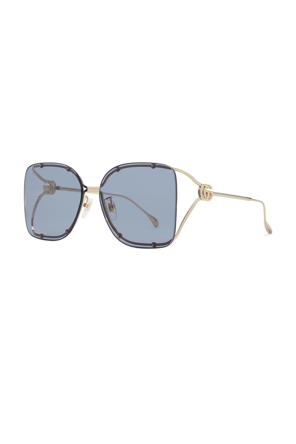 Shop Gucci Flat & Bend Sunglasses In Gold & Grey