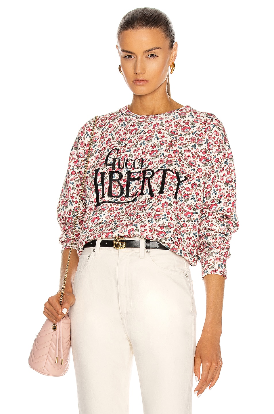 Image 1 of Gucci Liberty Embroidered Sweatshirt in Azalea