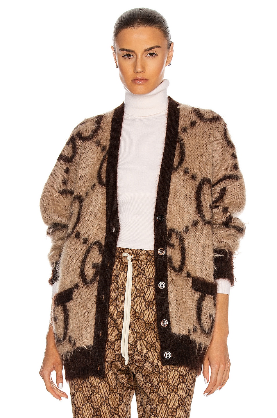 Image 1 of Gucci GG Reversible Long Sleeve Cardigan in Brown