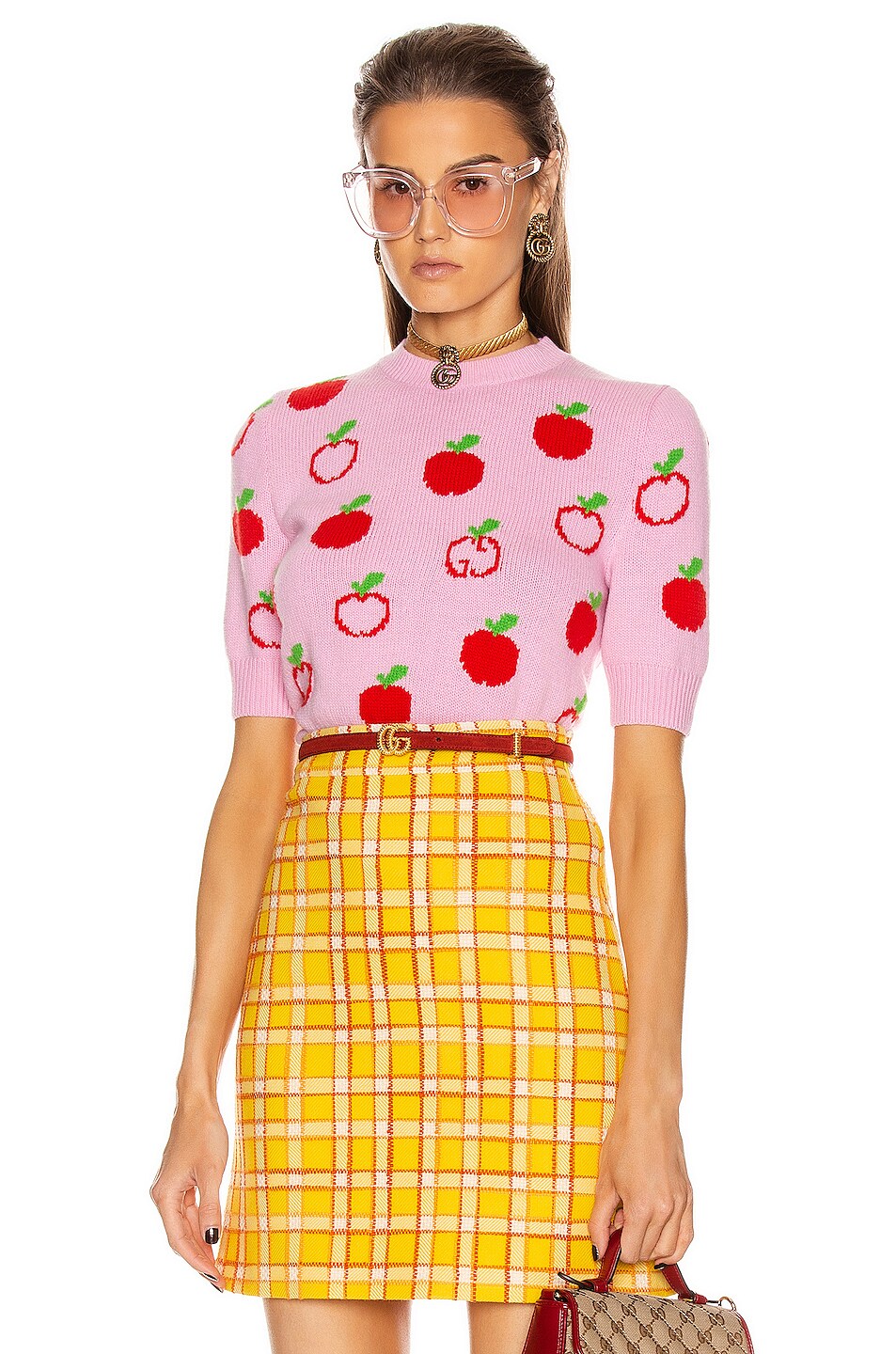 Image 1 of Gucci Short Sleeve Apples Top in Pink & Red