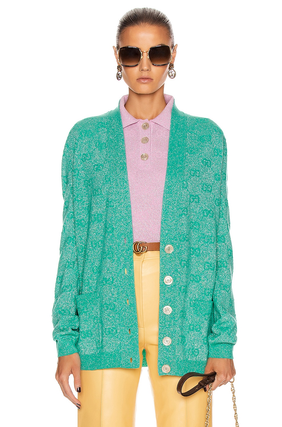Image 1 of Gucci Long Sleeve V Neck Cardigan in Mint