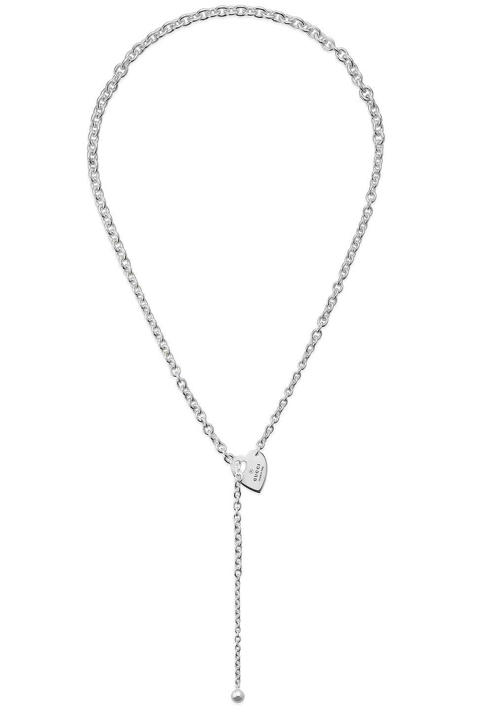 Image 1 of Gucci Trademark Heart Motif Lariat Necklace In Sterling Silver in Sterling Silver