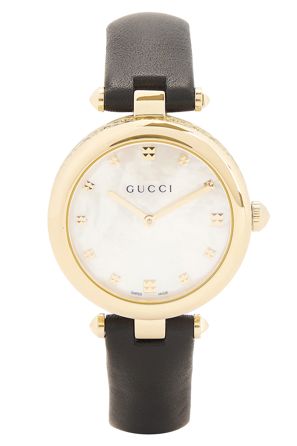 Image 1 of Gucci White Mother Of Pearl Dial Leather Strap Watch in Black