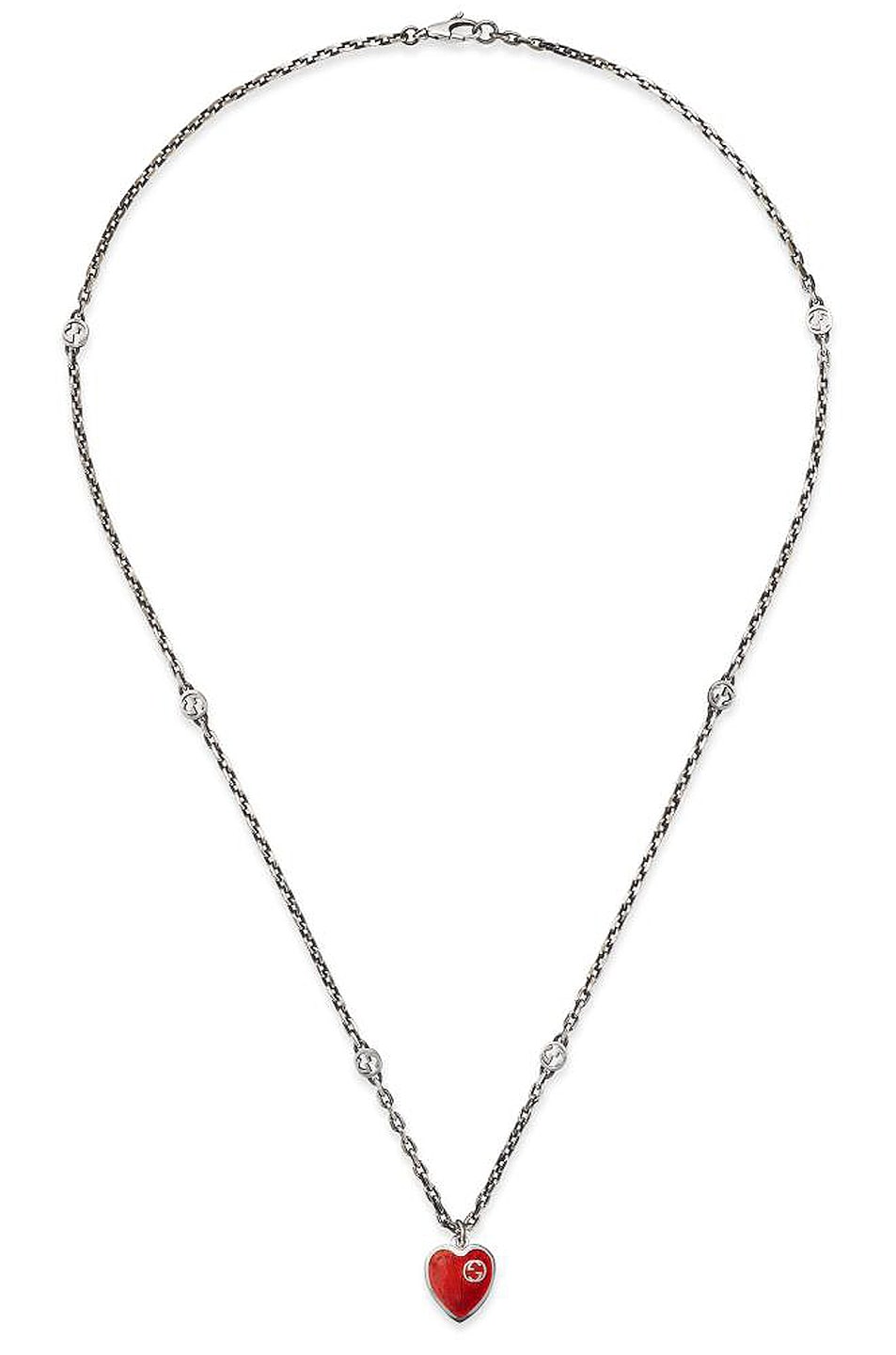 Image 1 of Gucci XS Heart Necklace in Silver & Red