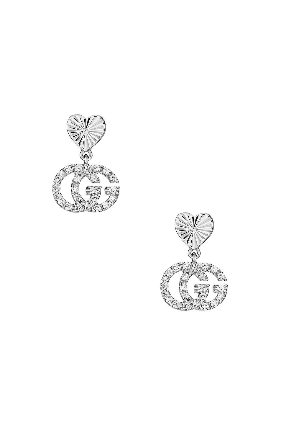 Image 1 of Gucci Running G Diamond Heart Earrings in White Gold