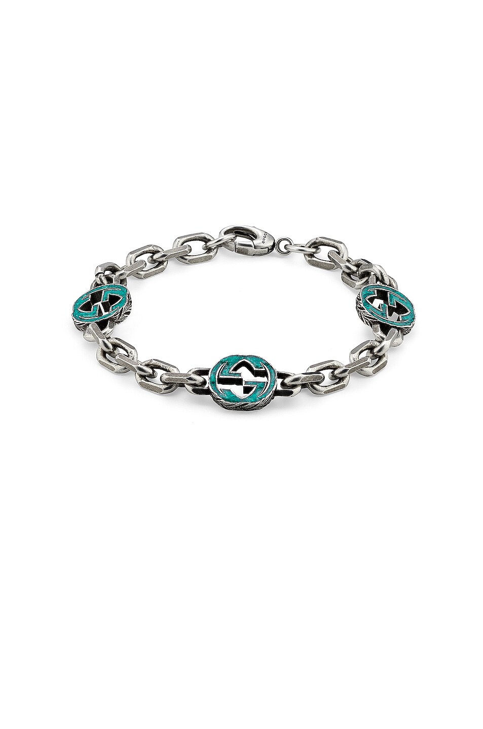 Image 1 of Gucci Interlocking G Bracelet in Silver & Turquoise