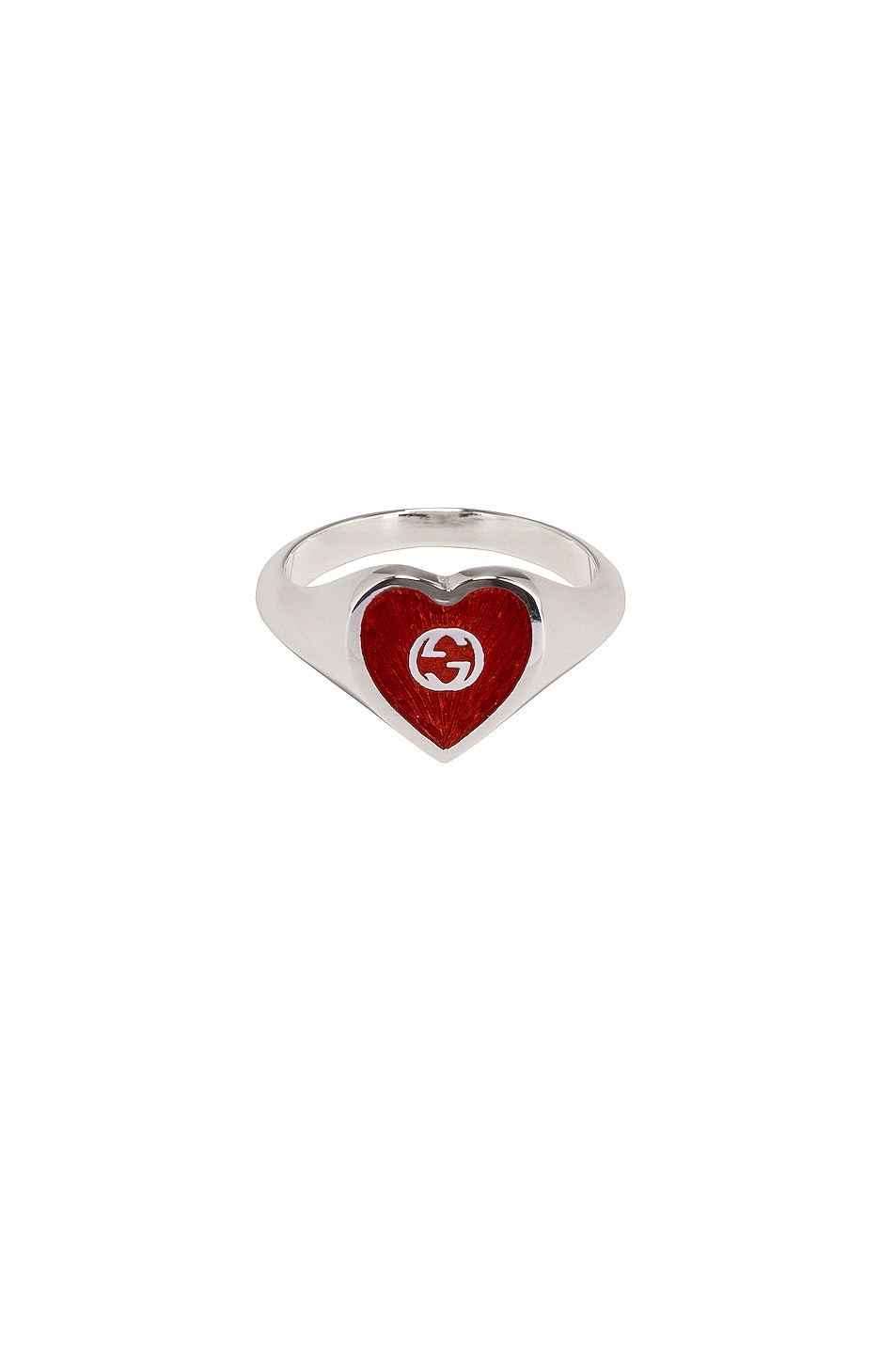 Image 1 of Gucci XS Heart Ring in Silver & Red
