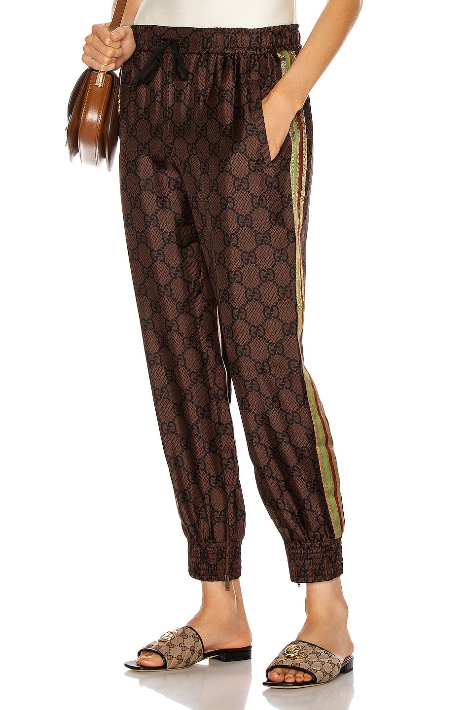 Image 1 of Gucci GG Jersey Pant in Brown Nut & Black & Mc
