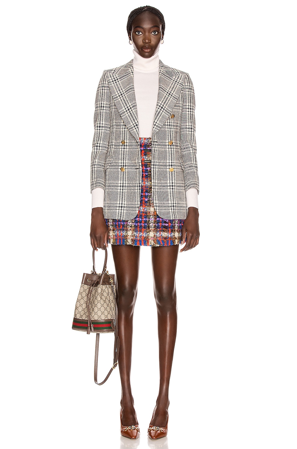 Gucci Tweed Mini Skirt in Blue & Red | FWRD