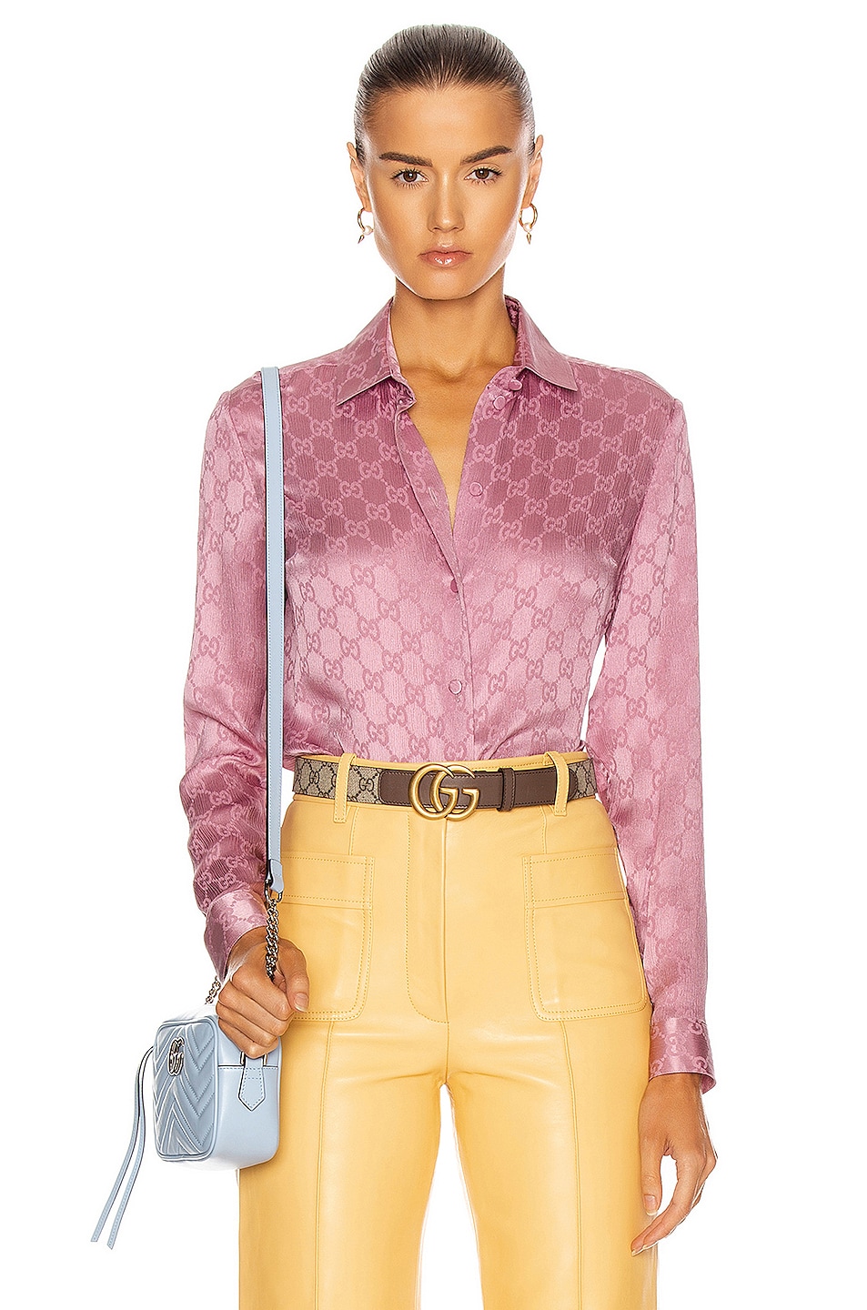 Image 1 of Gucci Long Sleeve Button Down Top in Peony Blush