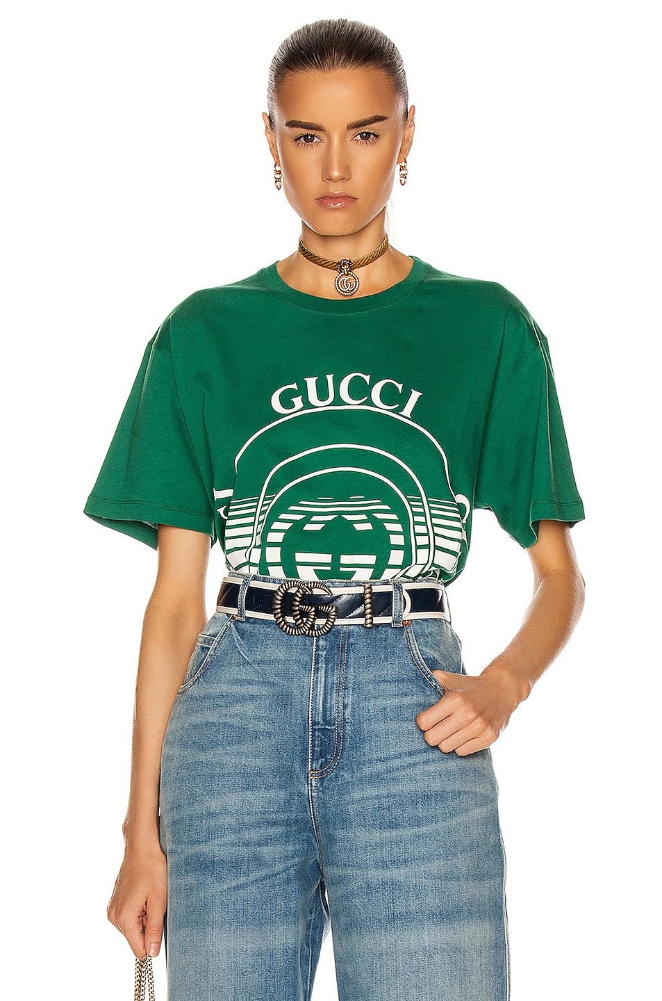 Image 1 of Gucci Logo T Shirt in Forest Moss & Ivory