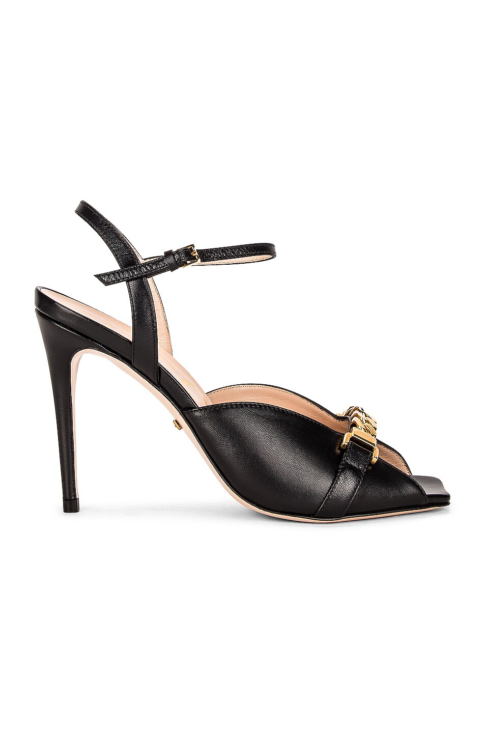 Image 1 of Gucci Sylvie Chain Leather Sandals in Nero