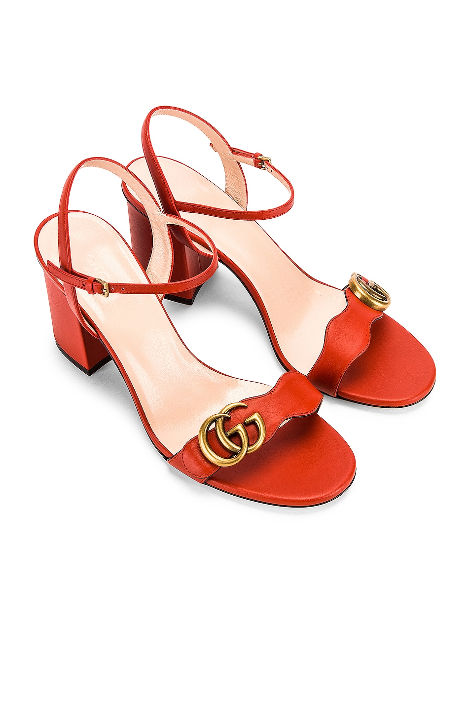 Image 1 of Gucci Leather Mid Heel Sandals in Bright Pumpkin