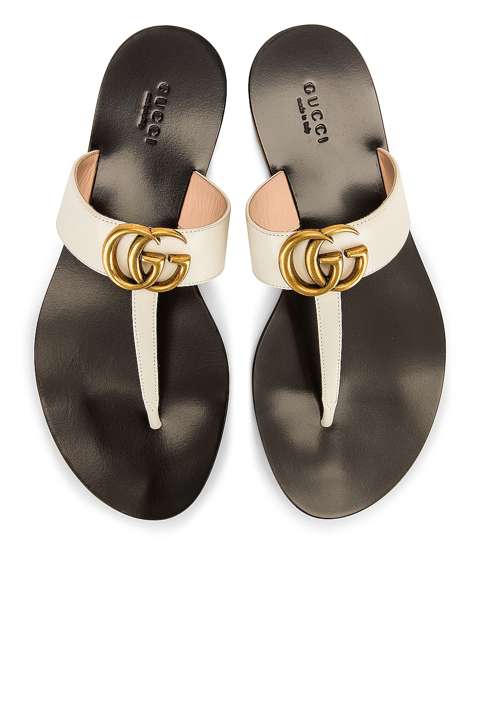 Gucci Double G Leather Thong Sandals in Mystic White | FWRD