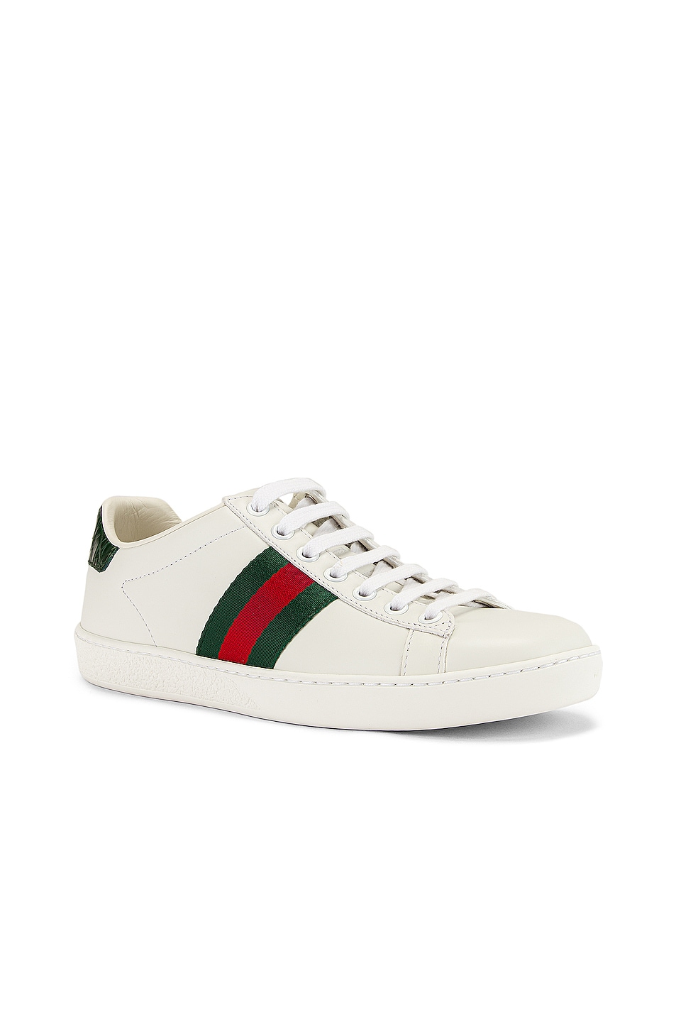 Gucci New Ace Basic Sneakers in White & Green | FWRD