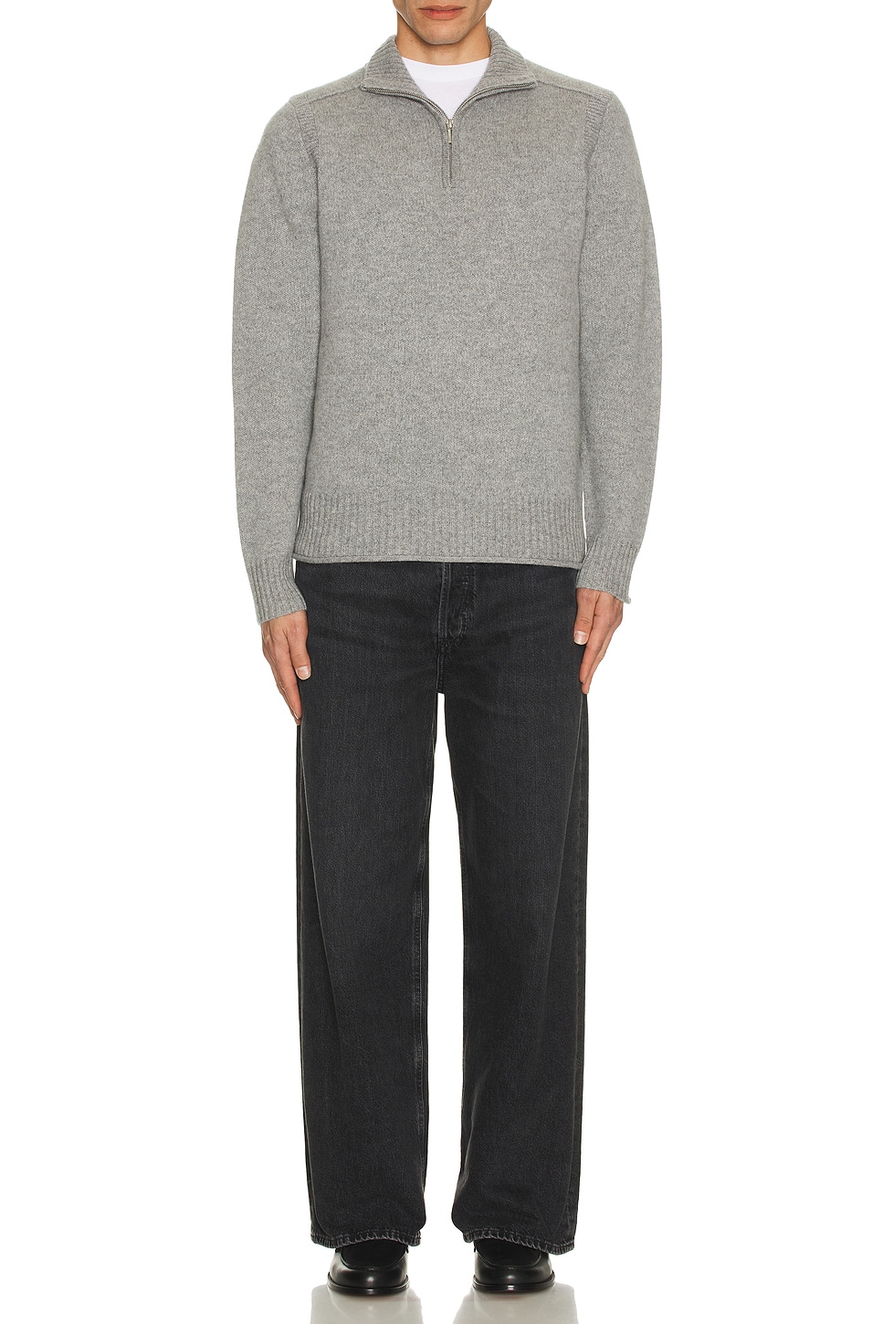 Image 1 of Guest In Residence Half Zip Turtleneck Sweater in Cashmere in Heather Grey