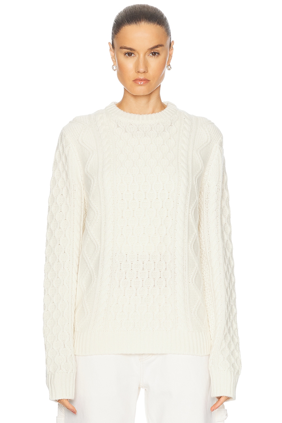 Image 1 of Guest In Residence Allday Cable Crew Neck Sweater in Cashmere Blend in Cream