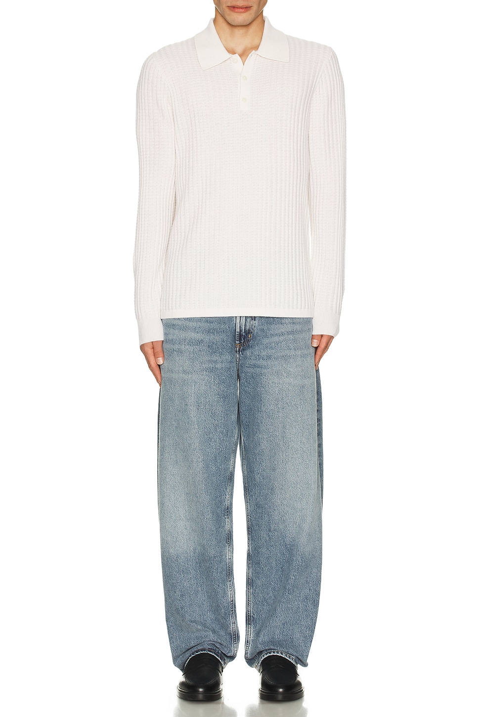 Image 1 of Guest In Residence Theo Waffle Long Sleeve Polo in Cashmere in Cream