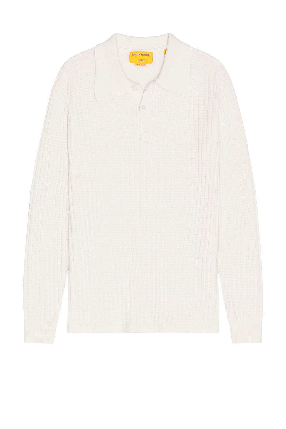 Theo Waffle Long Sleeve Polo in Cashmere in Cream